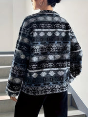 Geometric Turtleneck Zip Up Jacket
