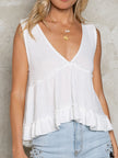 Waffle-Knit Frill V-Neck Tank