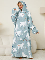 Fuzzy Pocketed Long Sleeve Hooded Lounge Dress