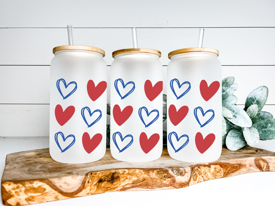 American Hearts Glass Can Tumbler