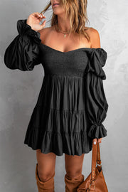 Smocked Off-Shoulder Tiered Mini Dress