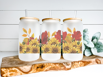 Fall Sunflowers Glass Can Tumbler