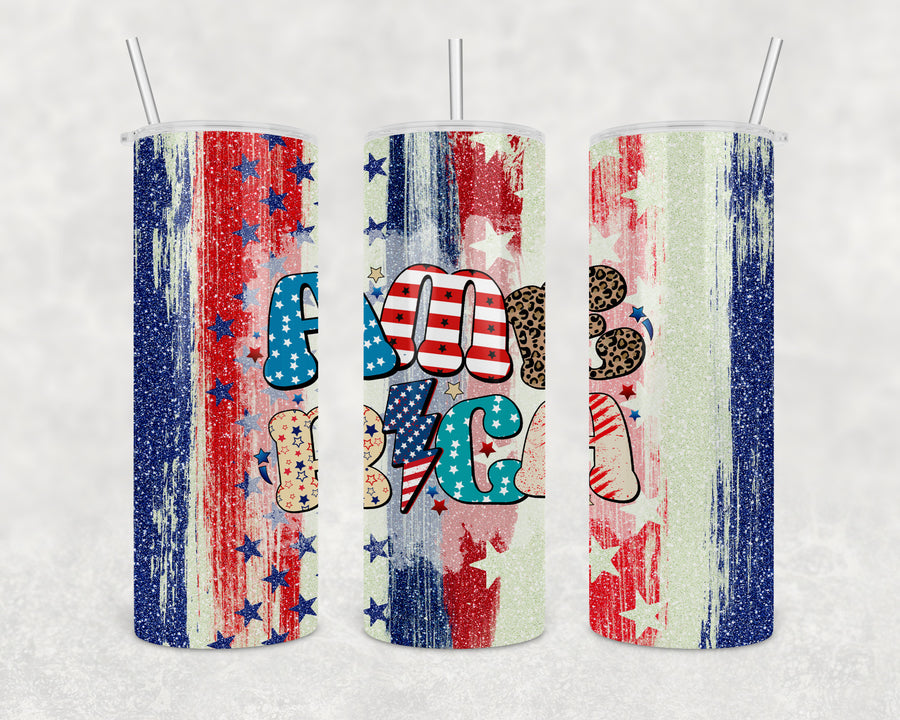 Glitter America Leopard Lightening Bolt 20oz Skinny Tumbler