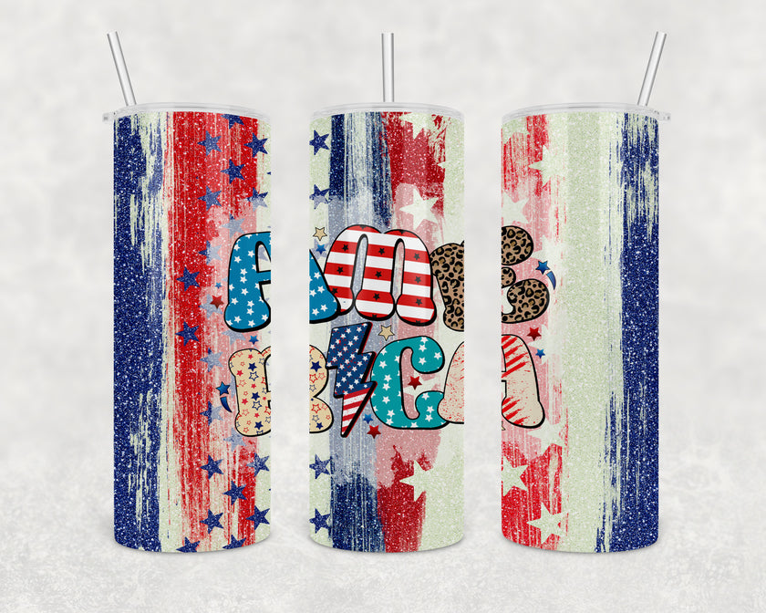 Glitter America Leopard Lightening Bolt 20oz Skinny Tumbler