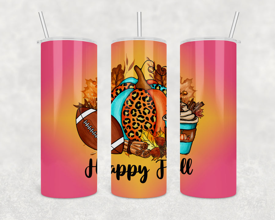 Happy Fall Leopard Football 20 oz Skinny Tumbler