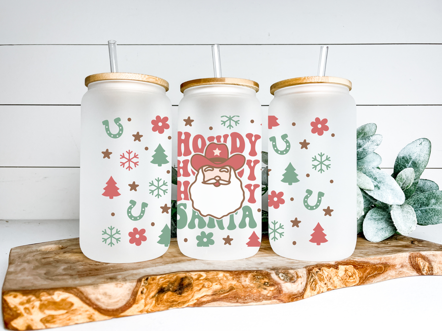 Howdy Santa Glass Can Tumbler