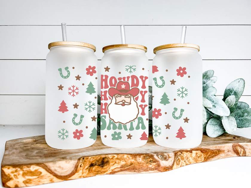Howdy Santa Glass Can Tumbler