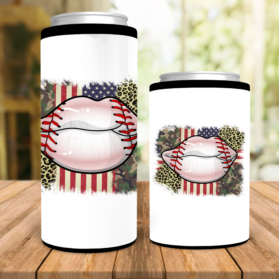 Leopard Baseball Lips Can Cooler