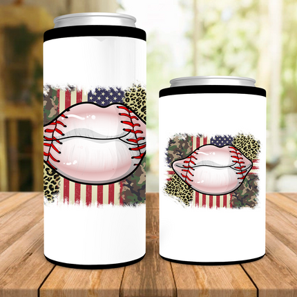 Leopard Baseball Lips Can Cooler
