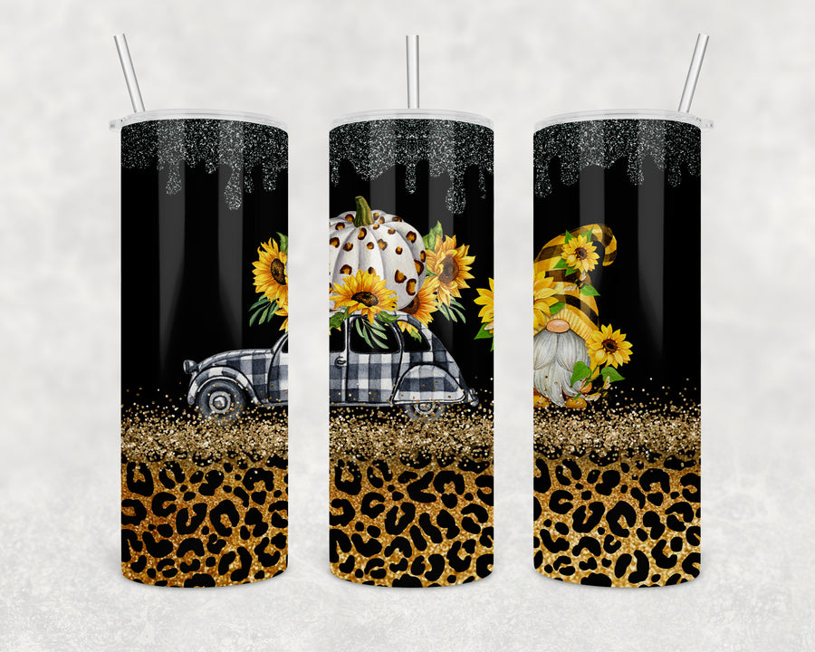 Leopard Sunflower Gnome 20oz Skinny Tumbler