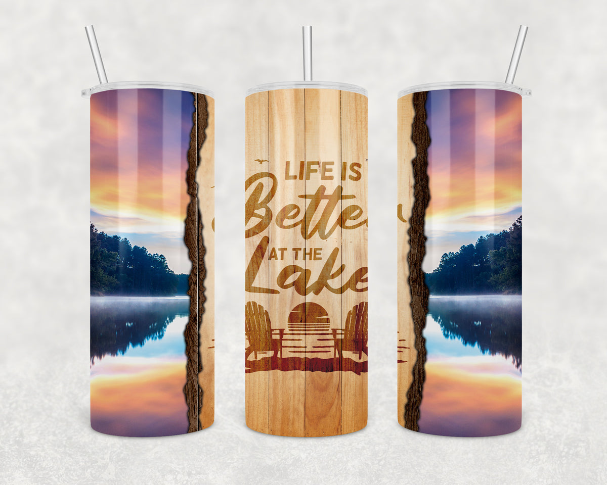 Life is Better at the Lake Sunset 20oz Skinny Tumbler