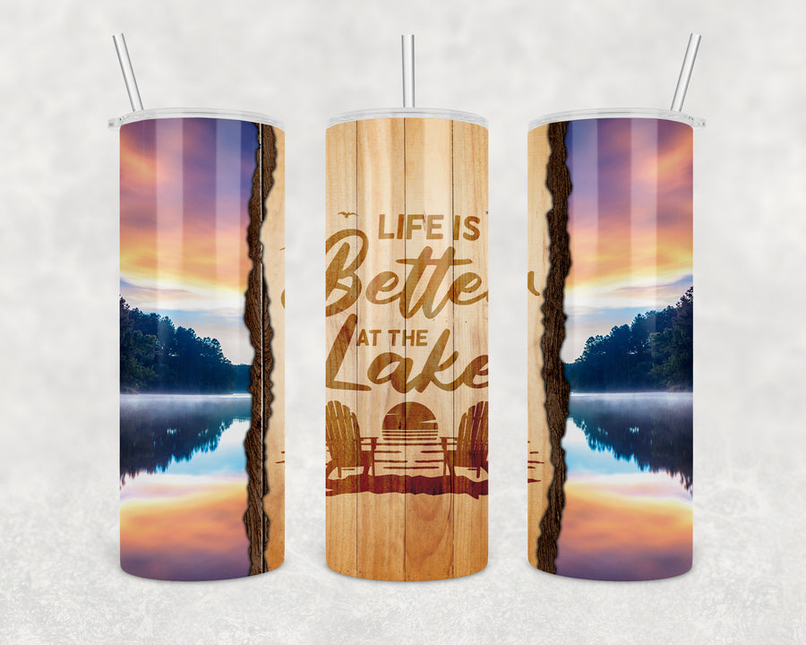 Life is Better at the Lake Sunset 20oz Skinny Tumbler