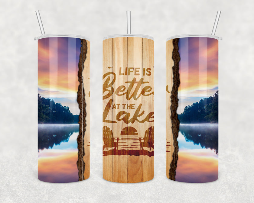Life is Better at the Lake Sunset 20oz Skinny Tumbler