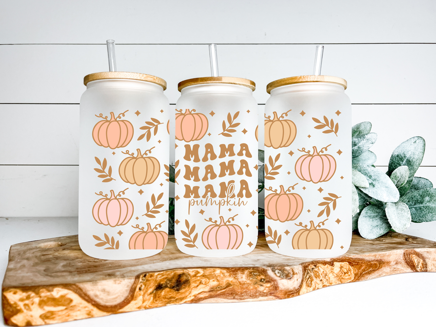 Mama Pumpkin Glass Can Tumbler