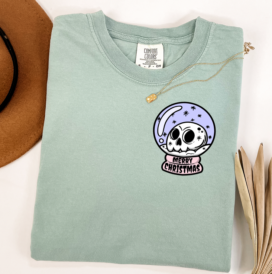 Skull Snow Globe Unisex T-shirt (Comfort Colors / Right Pocket)