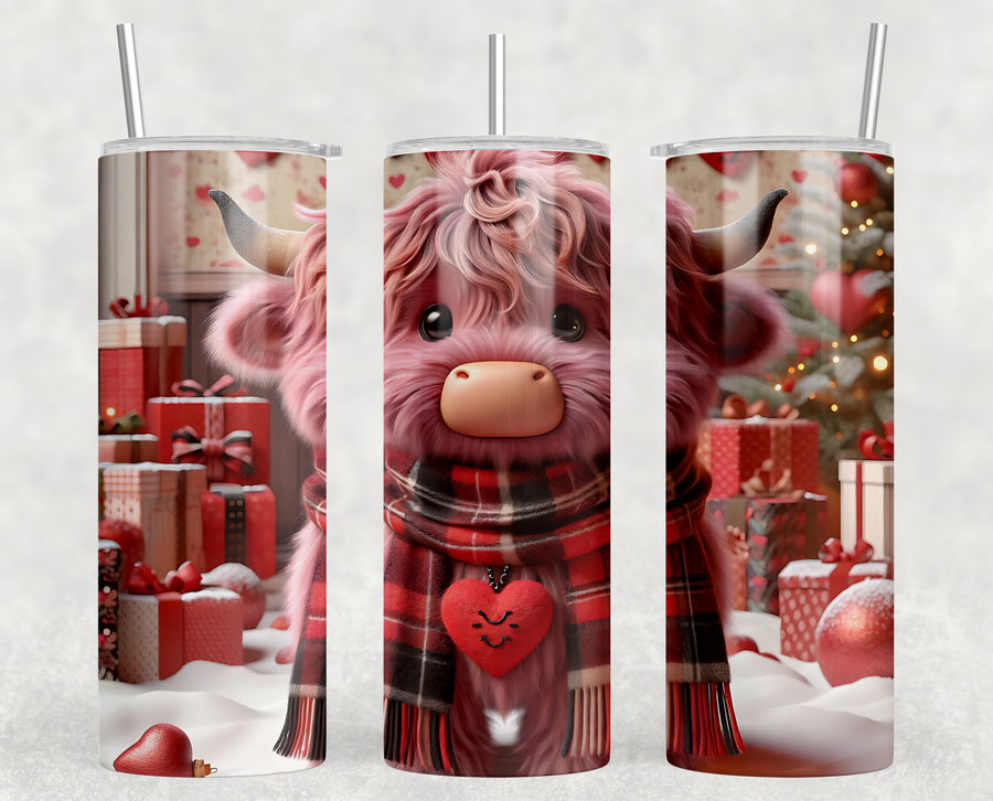 Highland Cow Valentine 20oz Skinny Tumbler