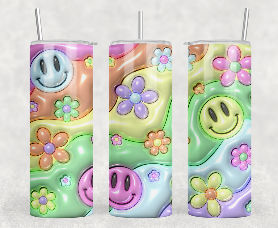 3D Retro Smiley 20oz Skinny Tumbler