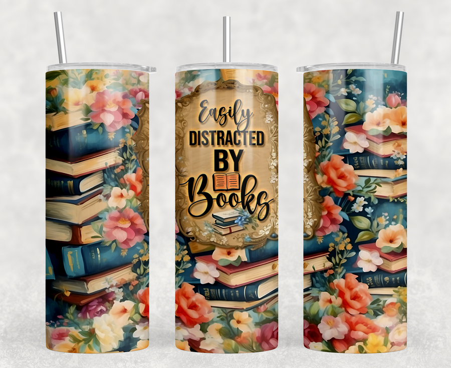 Easily Distracted By Books 20oz Skinny Tumbler