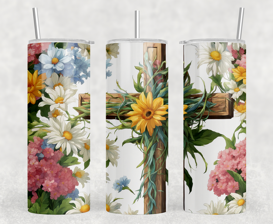 Floral Easter Cross 20oz Skinny Tumbler