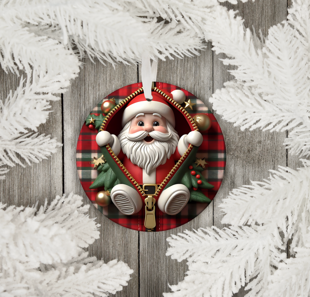 Plaid Santa Ornament