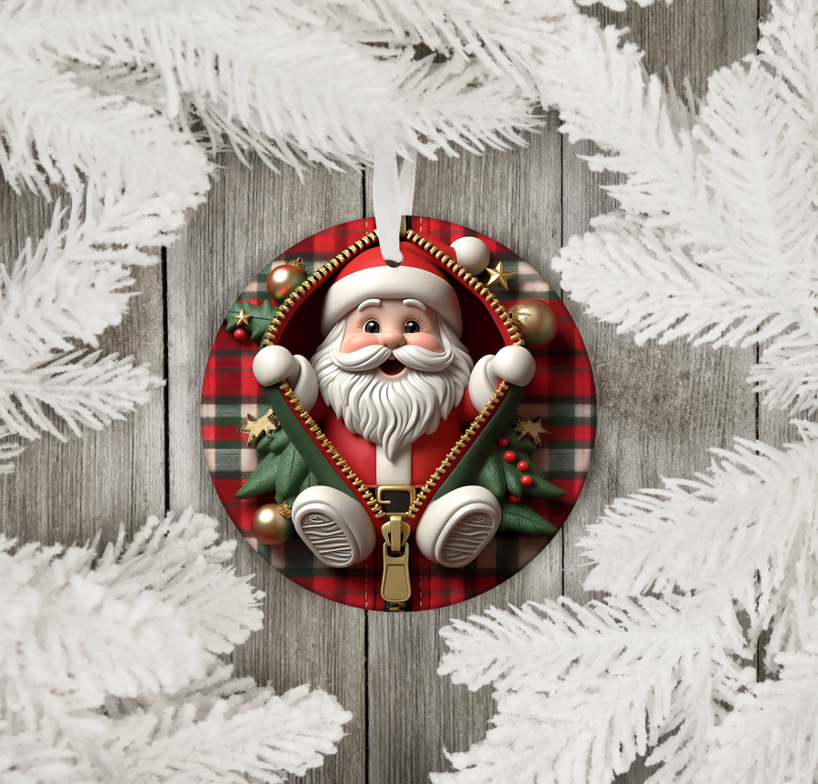 Plaid Santa Ornament
