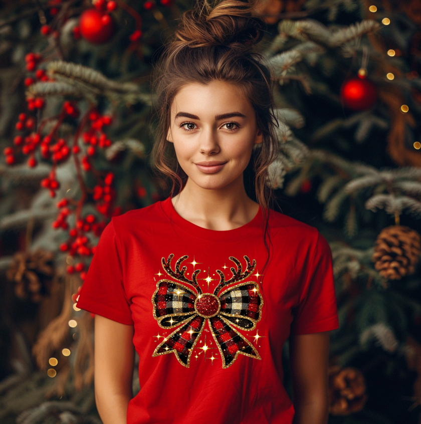 Christmas Reindeer Bow Unisex T-shirt