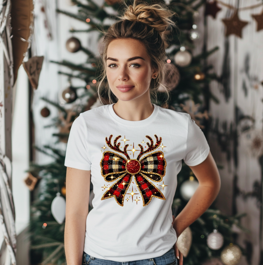 Christmas Reindeer Bow Unisex T-shirt