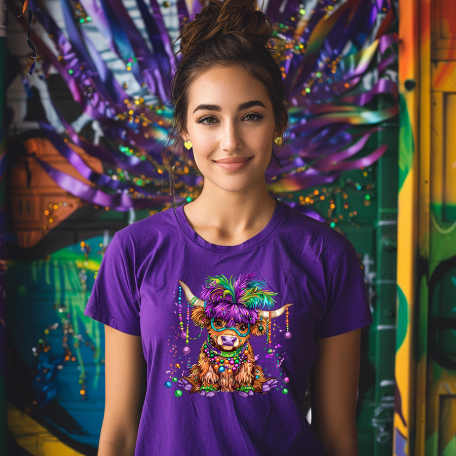 Mardi Gras Highland Cow Unisex T-shirt
