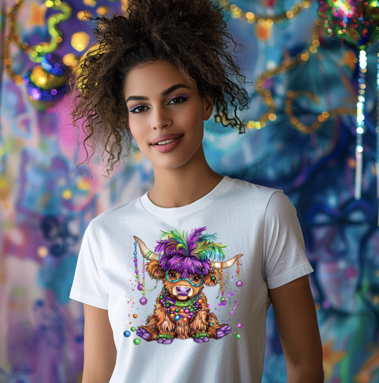 Mardi Gras Highland Cow Unisex T-shirt