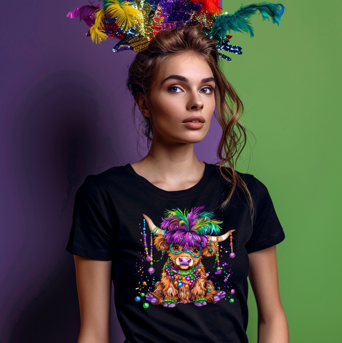 Mardi Gras Highland Cow Unisex T-shirt