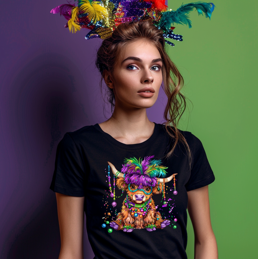 Mardi Gras Highland Cow Unisex T-shirt