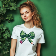 Teacher Croquette Shamrock Bow T-shirt