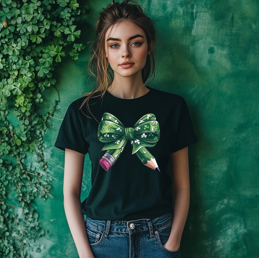 Teacher Croquette Shamrock Bow T-shirt