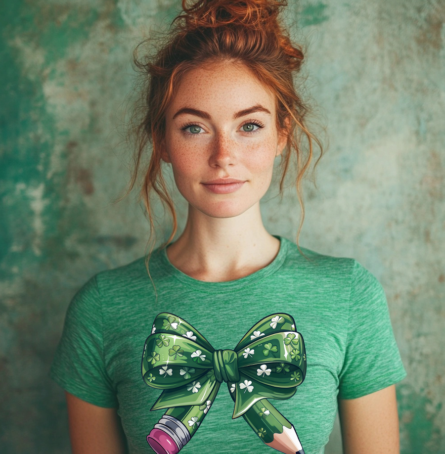 Teacher Croquette Shamrock Bow T-shirt