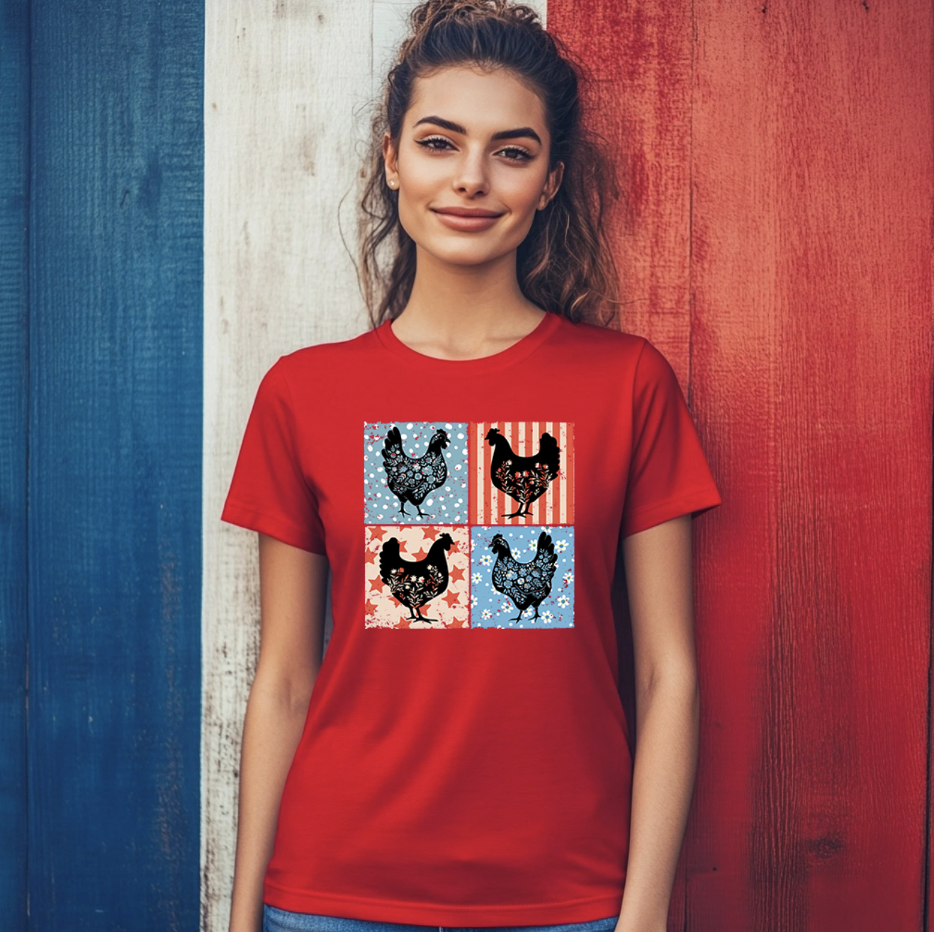 Floral USA Chickens Unisex T-shirt