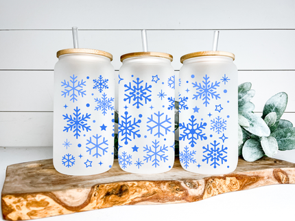 Snowflakes Glass Can Tumbler
