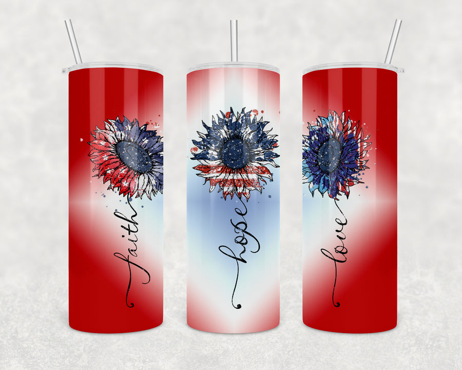 American Faith Hope Love Sunflowers 20oz Skinny Tumbler