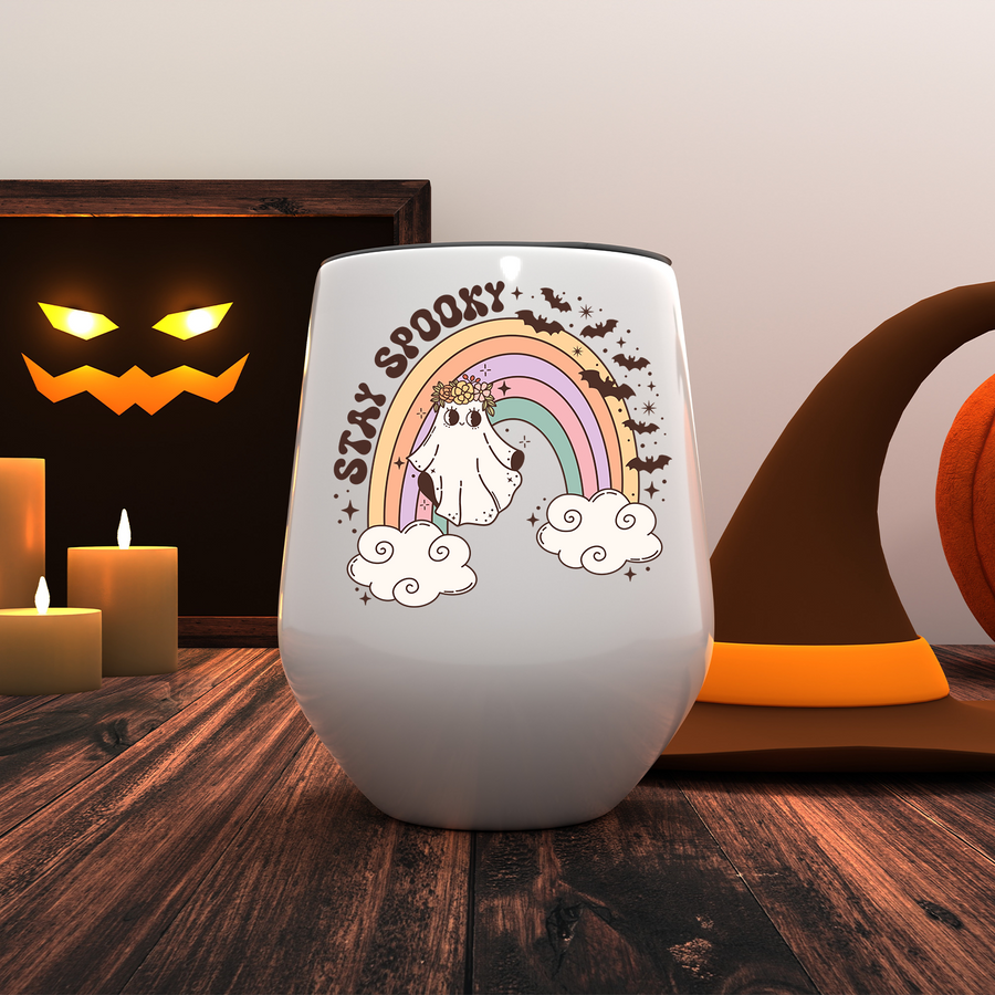 Stay Spooky Ghost Rainbow Wine Tumbler