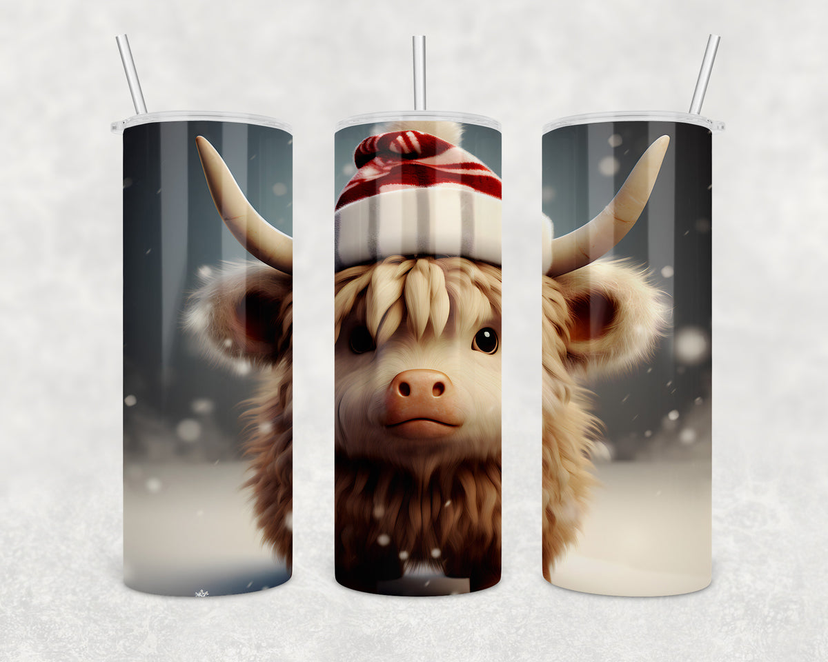 Winter Highland Cow 20oz Skinny Tumbler