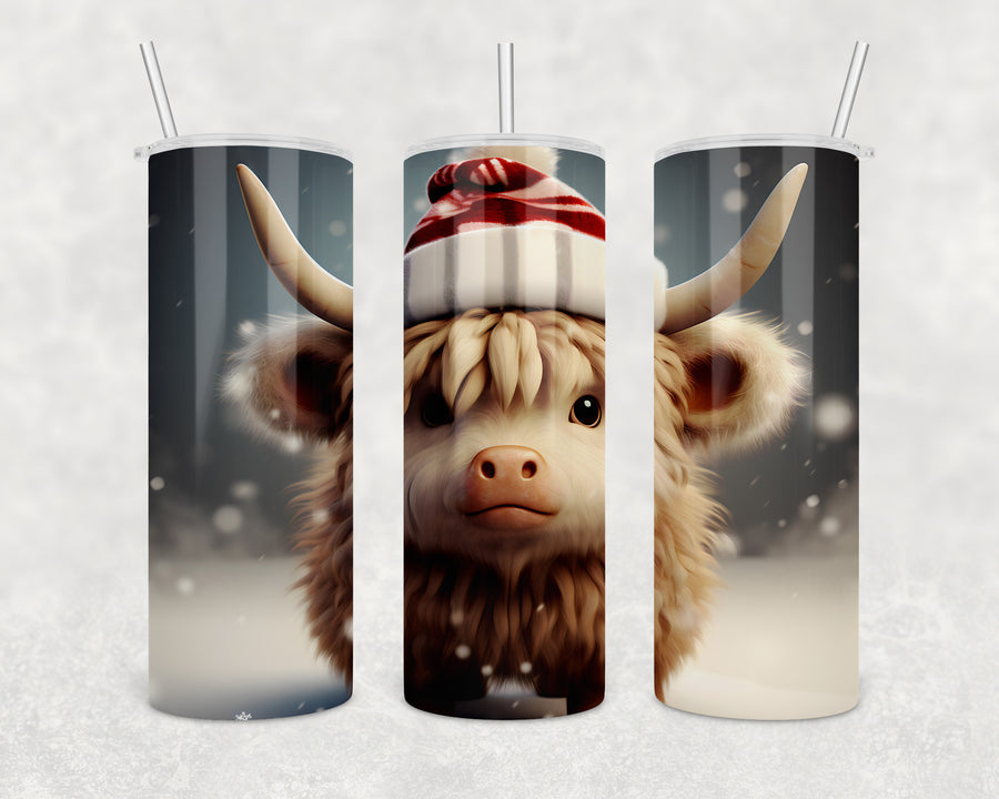 Winter Highland Cow 20oz Skinny Tumbler