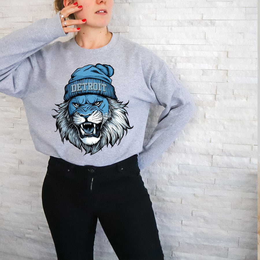 Detroit Beanie Lion Vintage Cartoon Unisex Sweatshirt