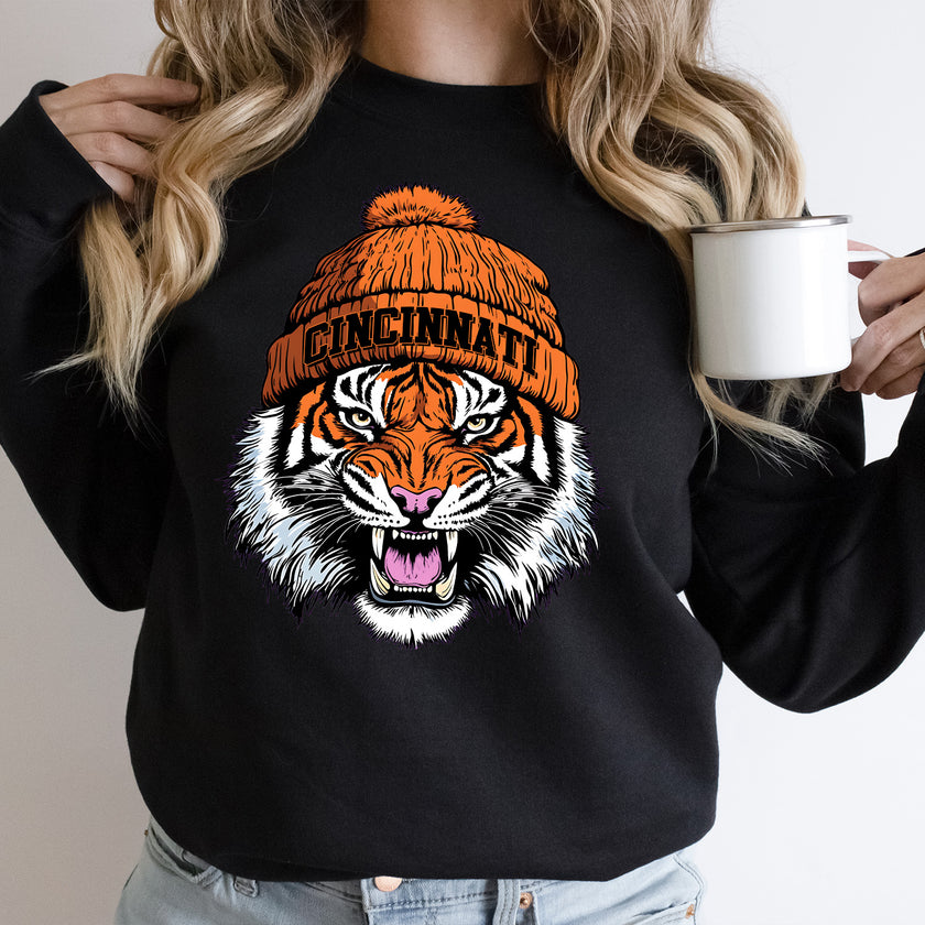 Cincinnati Beanie Tiger Vintage Cartoon Unisex Sweatshirt