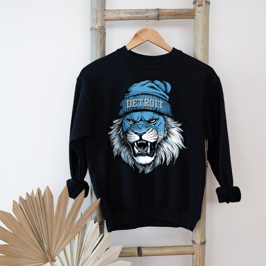 Detroit Beanie Lion Vintage Cartoon Unisex Sweatshirt