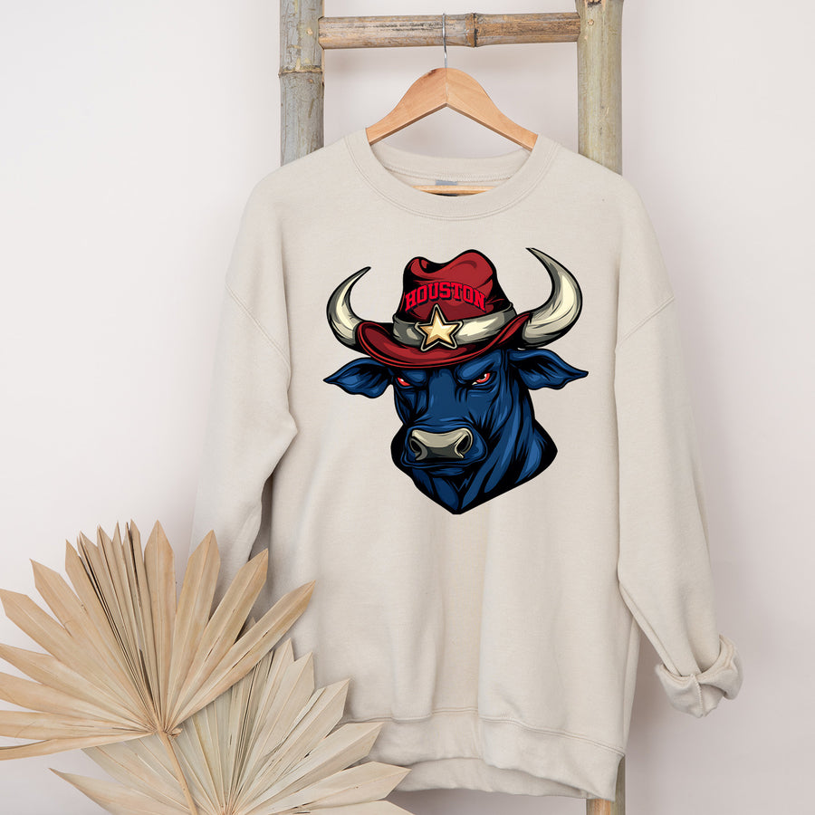 Houston Vintage Bull Cartoon Unisex Sweatshirt