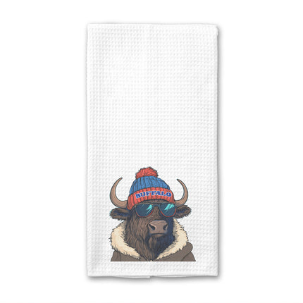 Buffalo In a Beanie Waffle Weave Towel