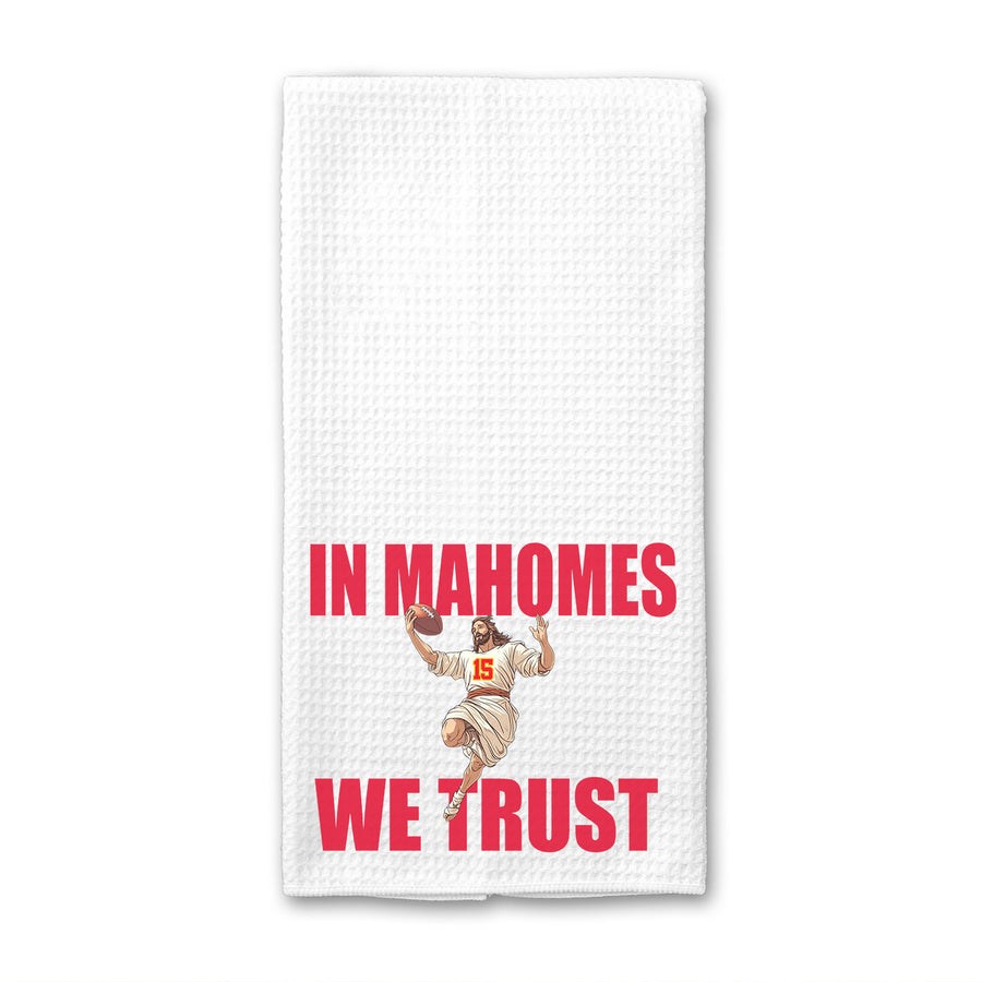 In Mahomes We Trust Kansas City Jesus Waffle Weave Towel