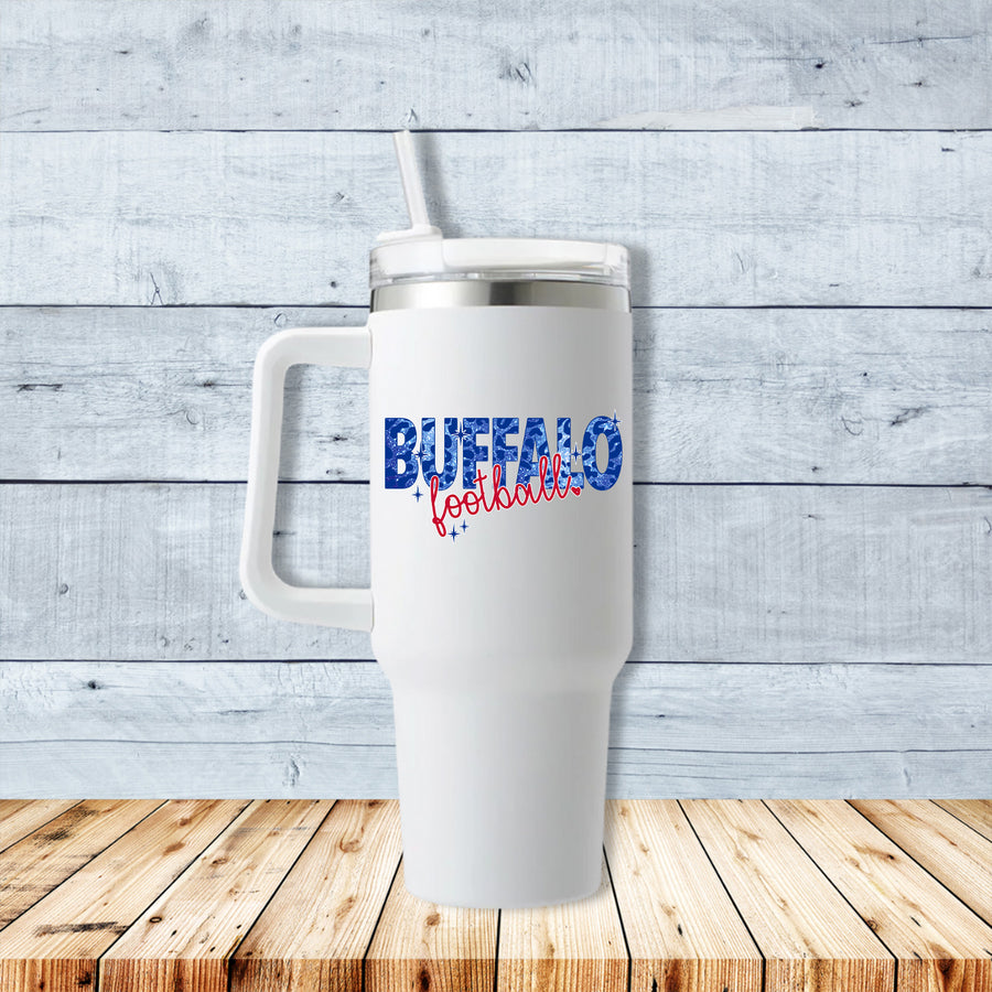 Buffalo Football Glitter Leopard 40oz Travel Mug