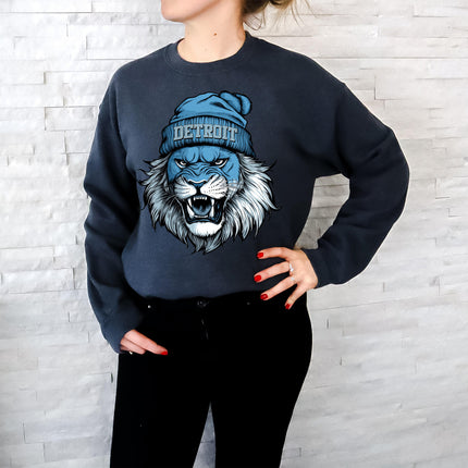 Detroit Beanie Lion Vintage Cartoon Unisex Sweatshirt