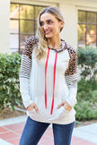 Celeste Design Full Size Leopard Contrast Drawstring Hoodie