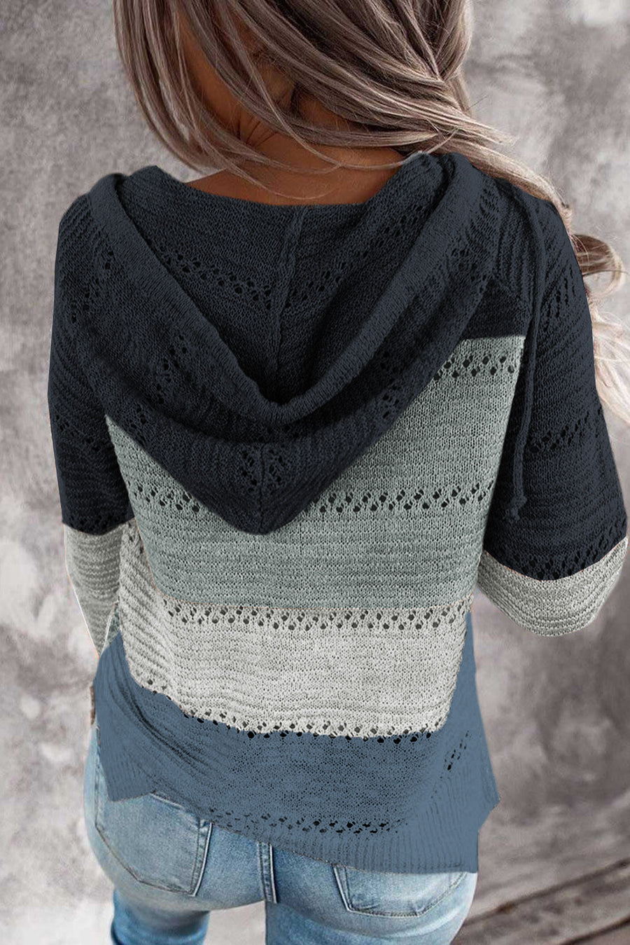 Full Size Color Block Knitted Hoodie